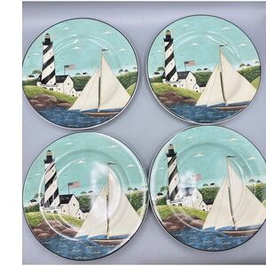 Vtg 1998 Set of 4 Warren Kimble Coastal Breeze Lighthouse Salad Plates Stoneware